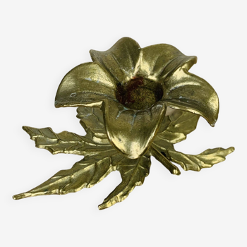 Vintage golden brass flower candle holder