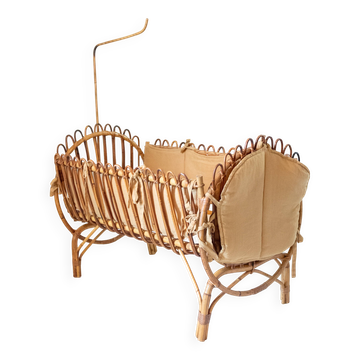 Mid- Century Modern Bamboo Baby Cradle, Bonacina Style, Italy 1960s