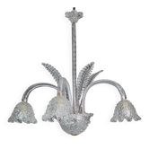 Art Deco Chandelier 4 Light by Barovier & Toso Murano Glass, 1950s