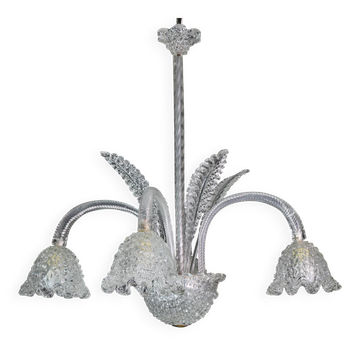 Art Deco Chandelier 4 Light by Barovier & Toso Murano Glass, 1950s