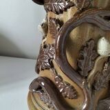 Duo of naturalistic stoneware vases – oak branches & acorns in relief