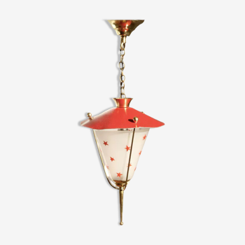 Suspension lamp in brass and red Rockabilly metal.