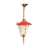 Lampe suspension en laiton et métal Rockabilly rouge.