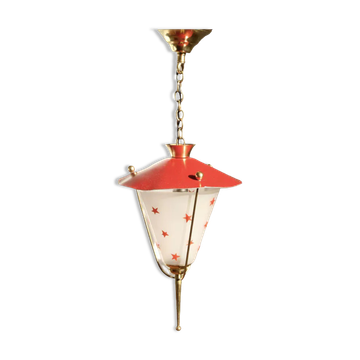 Suspension lamp in brass and red Rockabilly metal.