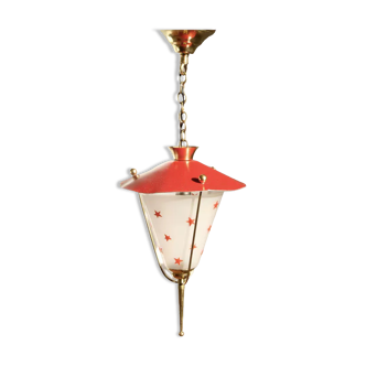Suspension lamp in brass and red Rockabilly metal.