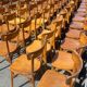 Lot of 60 wooden bistro chairs from the Baumann 1970s