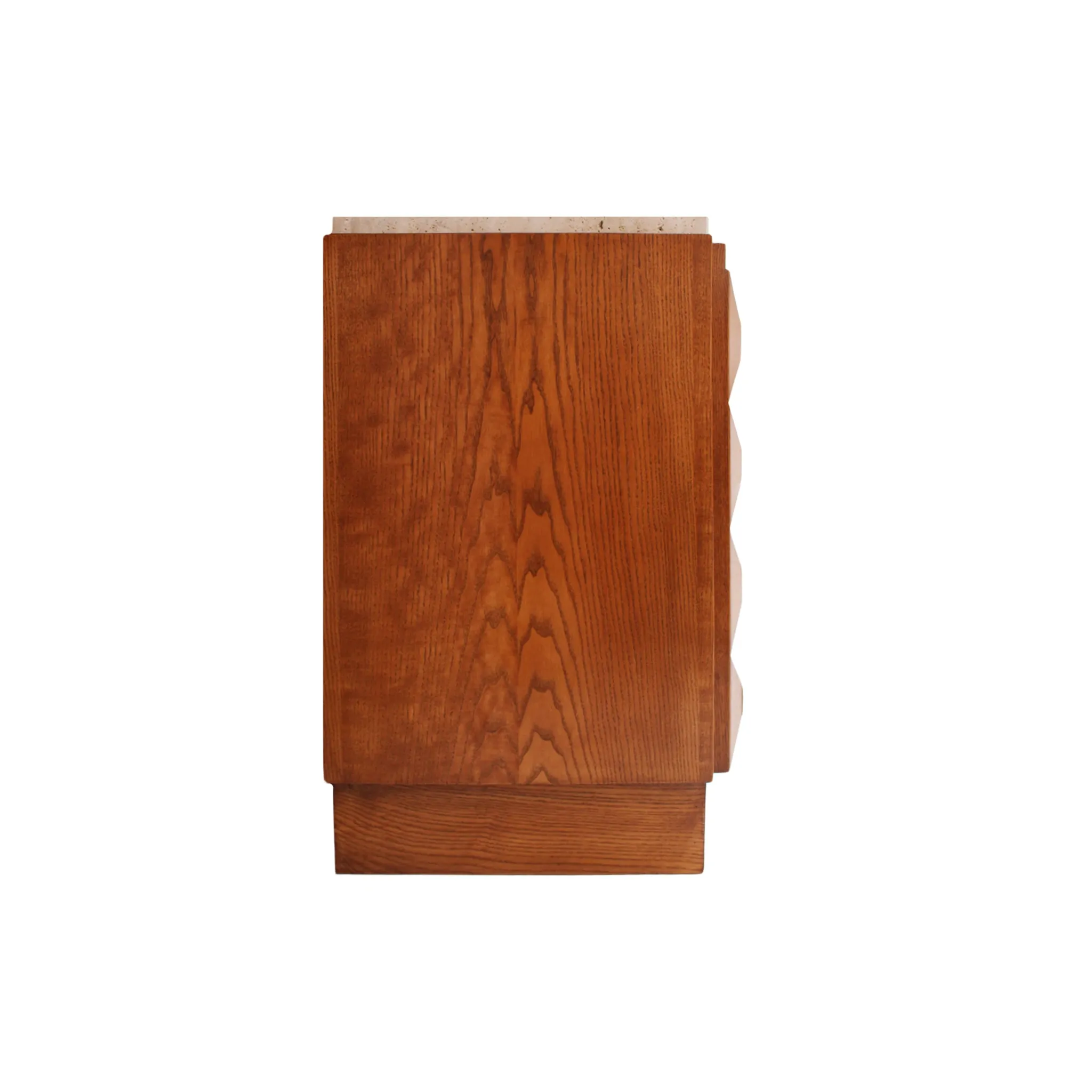 Contemporary Square Pattern Oak Wood, Brass and Travertine Top Italian Side