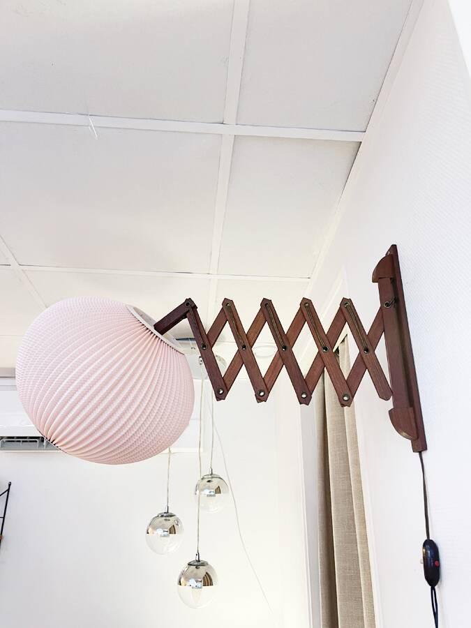 Scandinavian teak accordion wall lamp – 1960s cocoon shade