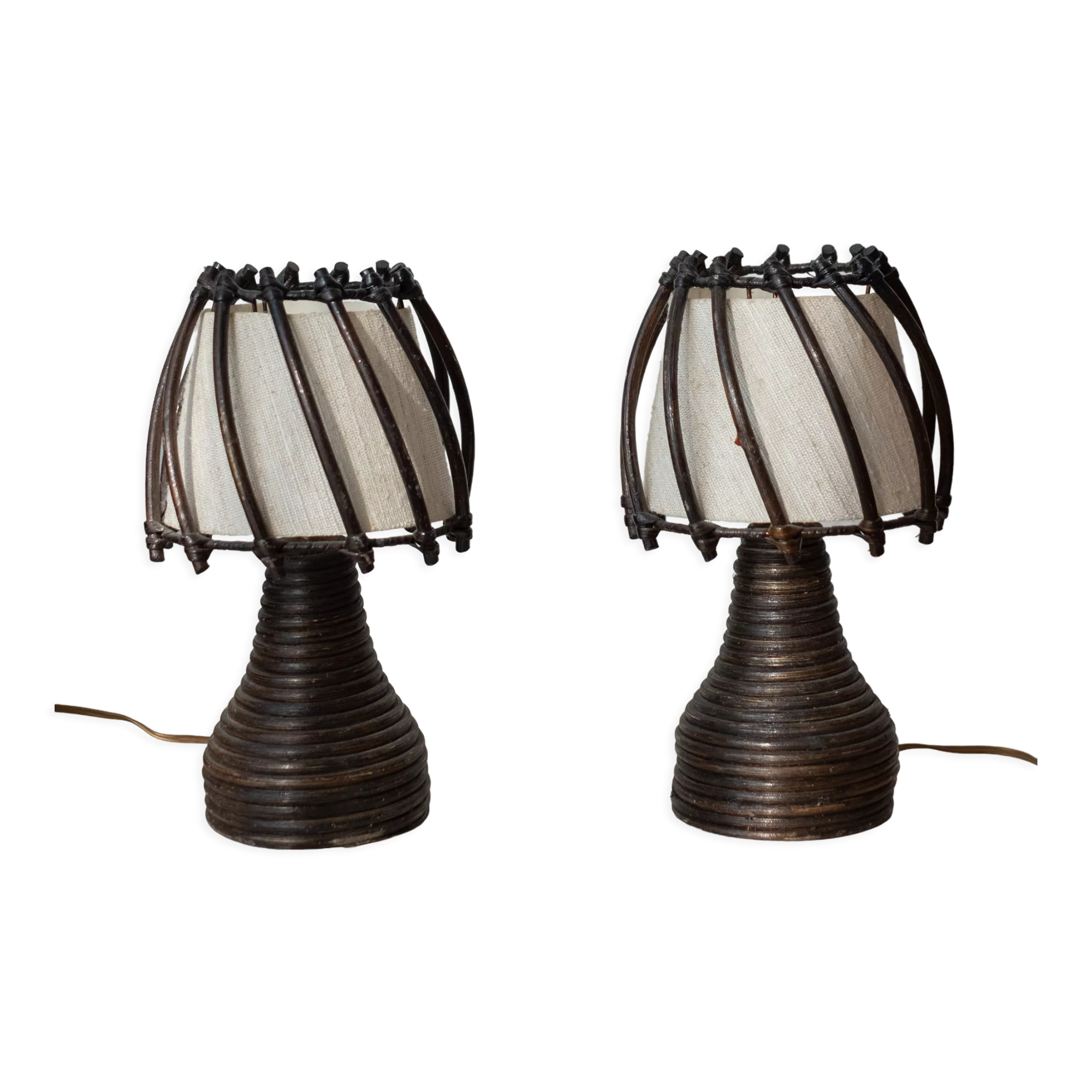 Pair of rattan lamps