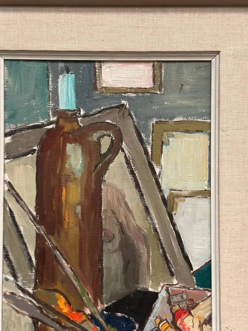 Original Swedish Oil on Canvas – “Still Life” by Harry Holmberg – Signed – Dated 1956 – Vintage & Framed – 47 × 34.5 cm (18.5" × 13.6")