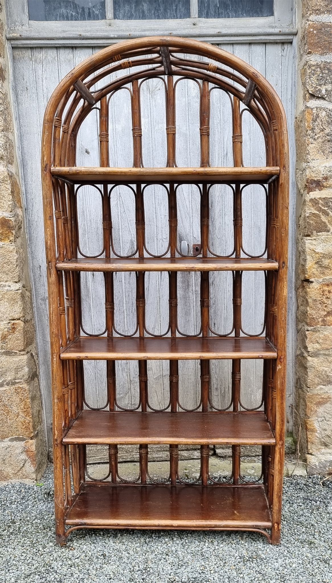Bookcase bamboo and rattan shelves, Maugrion for Roche Bobois, 80s