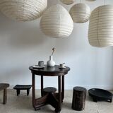 Suspension in rattan and natural japanese linen in the shape of a drop