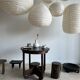 Suspension en rotin et lin naturel japonisante en forme de goutte