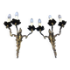 Pair of French Vintage Rococo Gilt Bronze Wall Sconces: Ornate 3-Arm Lamps