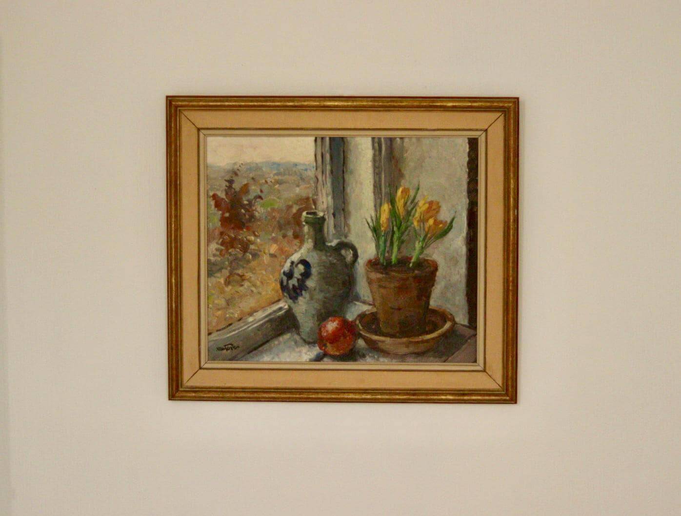 Huile sur toile suédoise originale « Nature morte à la plante en pot »