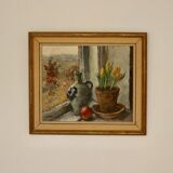 Huile sur toile suédoise originale « Nature morte à la plante en pot »
