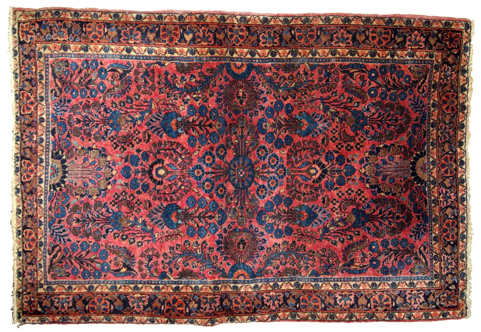 Handmade antique Persian Sarouk rug 94cm x 167cm 1910s