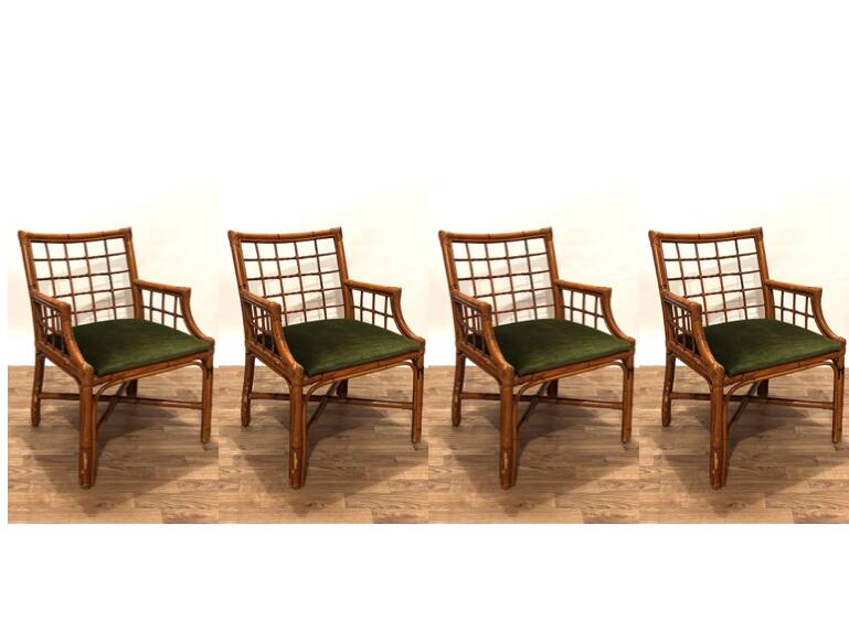 Set of 4 varnished wicker chairs by Roche Bobois from the 1970s.