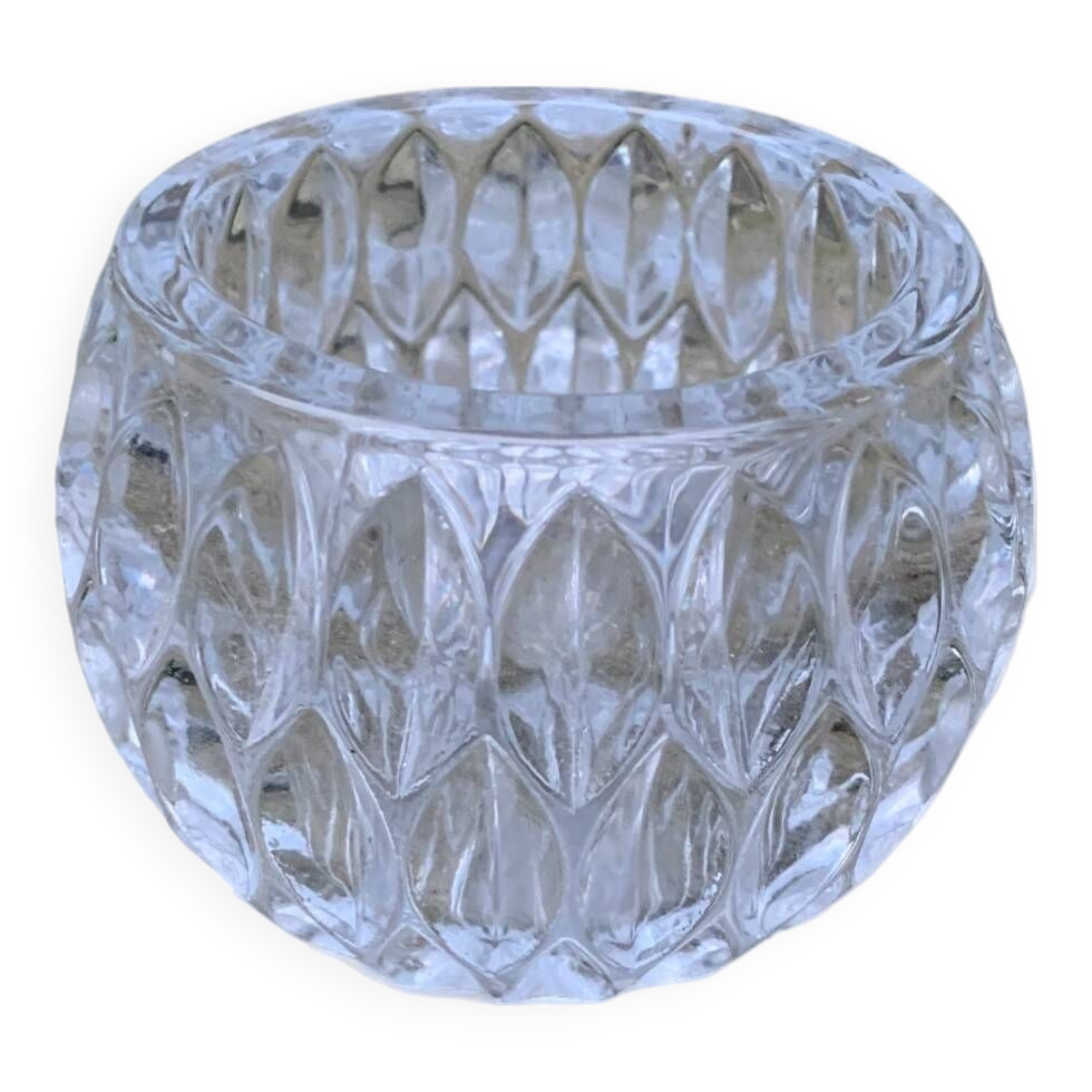 Chic and transparent decorative glass candle. Old vintage for candle or candle holder