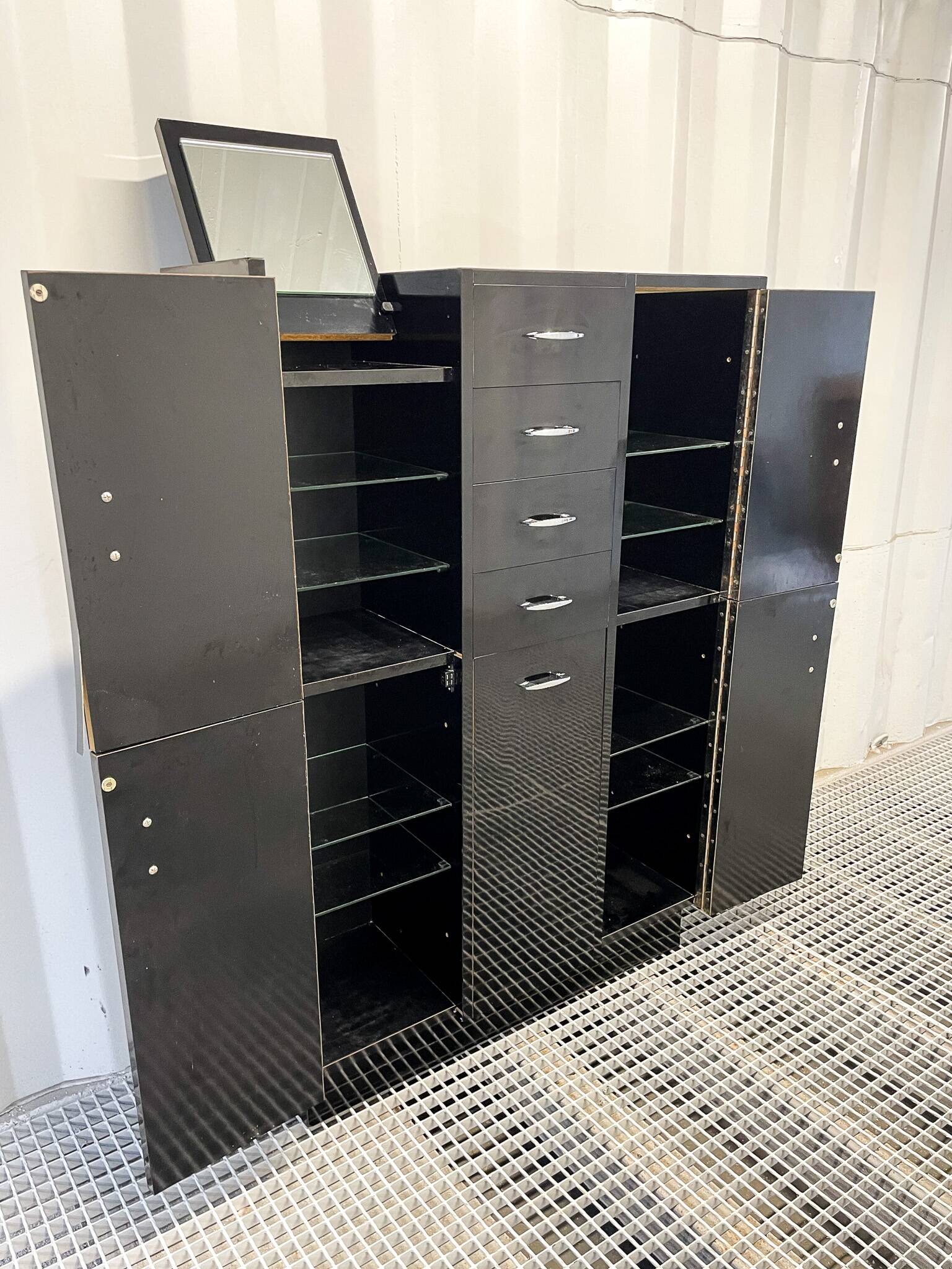 Vintage black Formica cabinet from the 60s