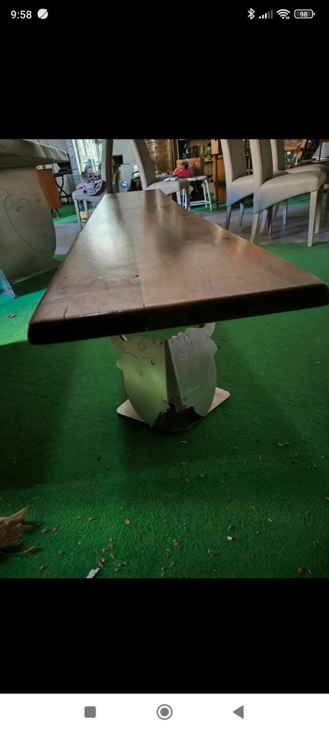 Walnut and stainless steel bench, 1980