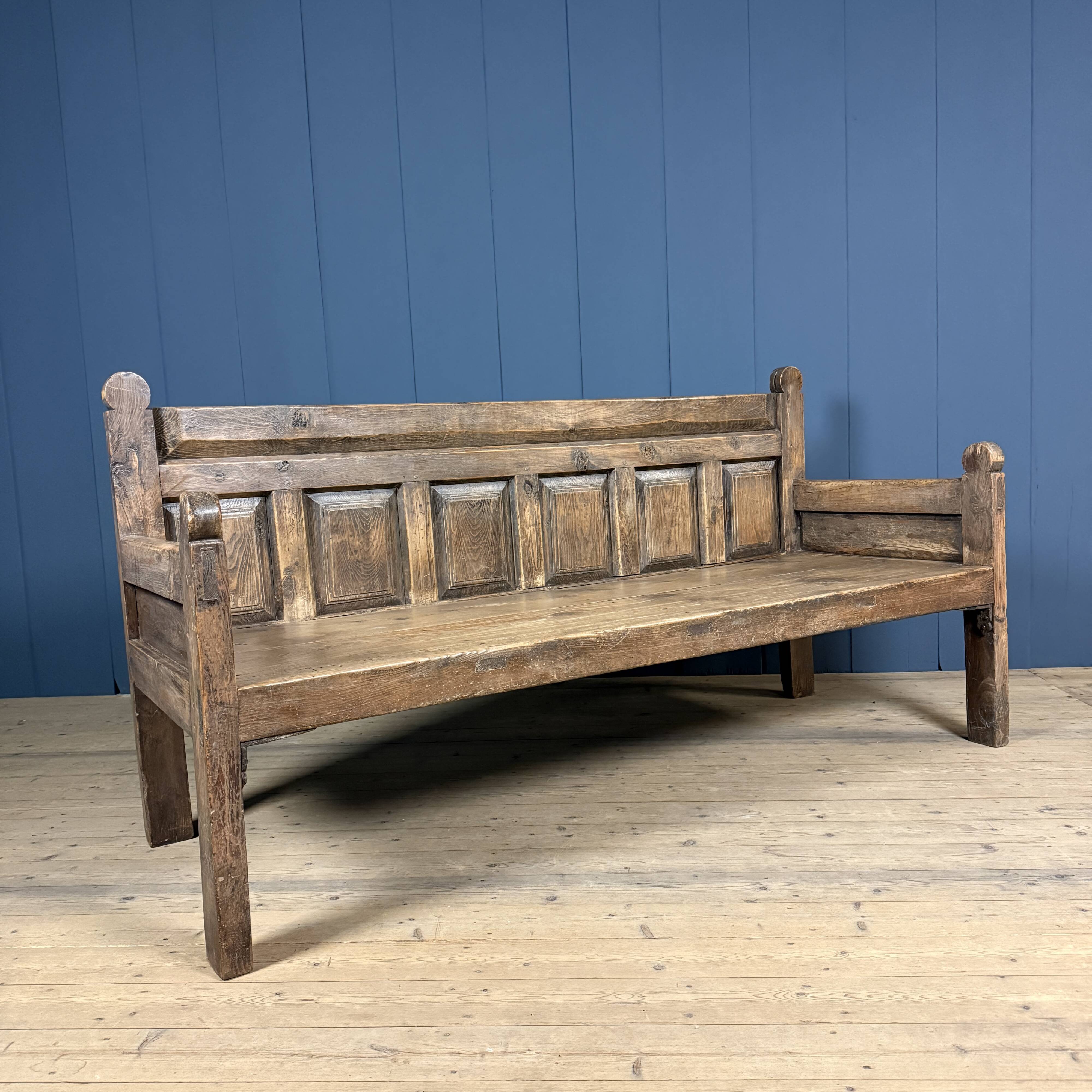 Large antique wooden Spanish bench from the 19th century