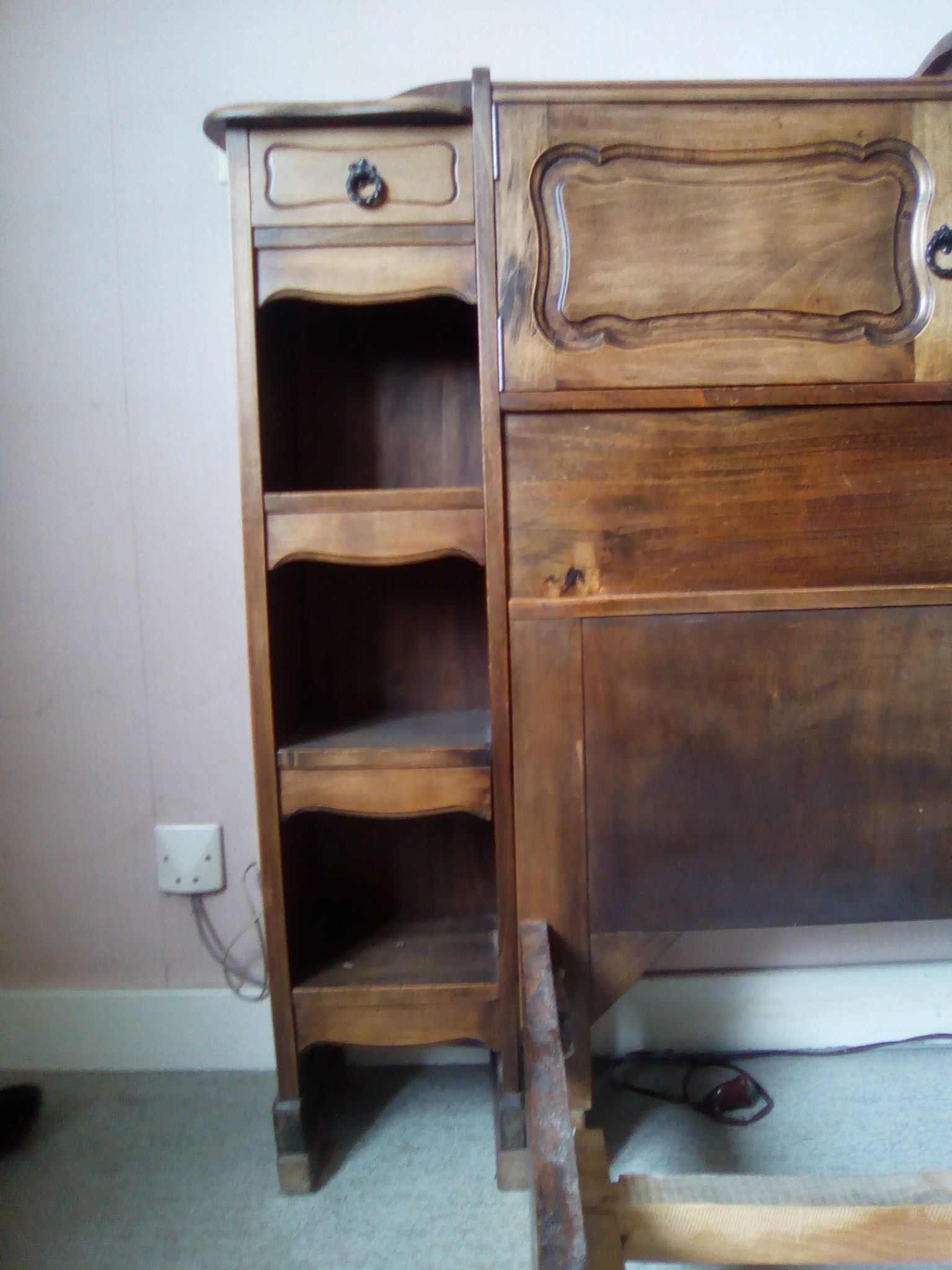 Louis XV style bed / regency in solid wood stained with cozy headboard.