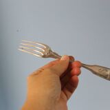 Set of 6 Cailar Bayard dessert forks, Coquille, monogrammed, early 20th century