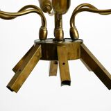 50s brass chandelier with white and transparent Murano glasses Franco Luce