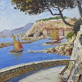 Painting signed Xavier SAGER 1881-1969 Route de Nice view of the port