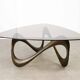 Italian Organic "Snake" Wooden and Smoked Glass Coffee Table, 1960s