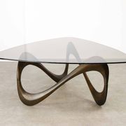 Italian Organic "Snake" Wooden and Smoked Glass Coffee Table, 1960s