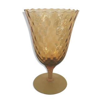Vase cornet col mouvemente verre cathedrale prune "0158"