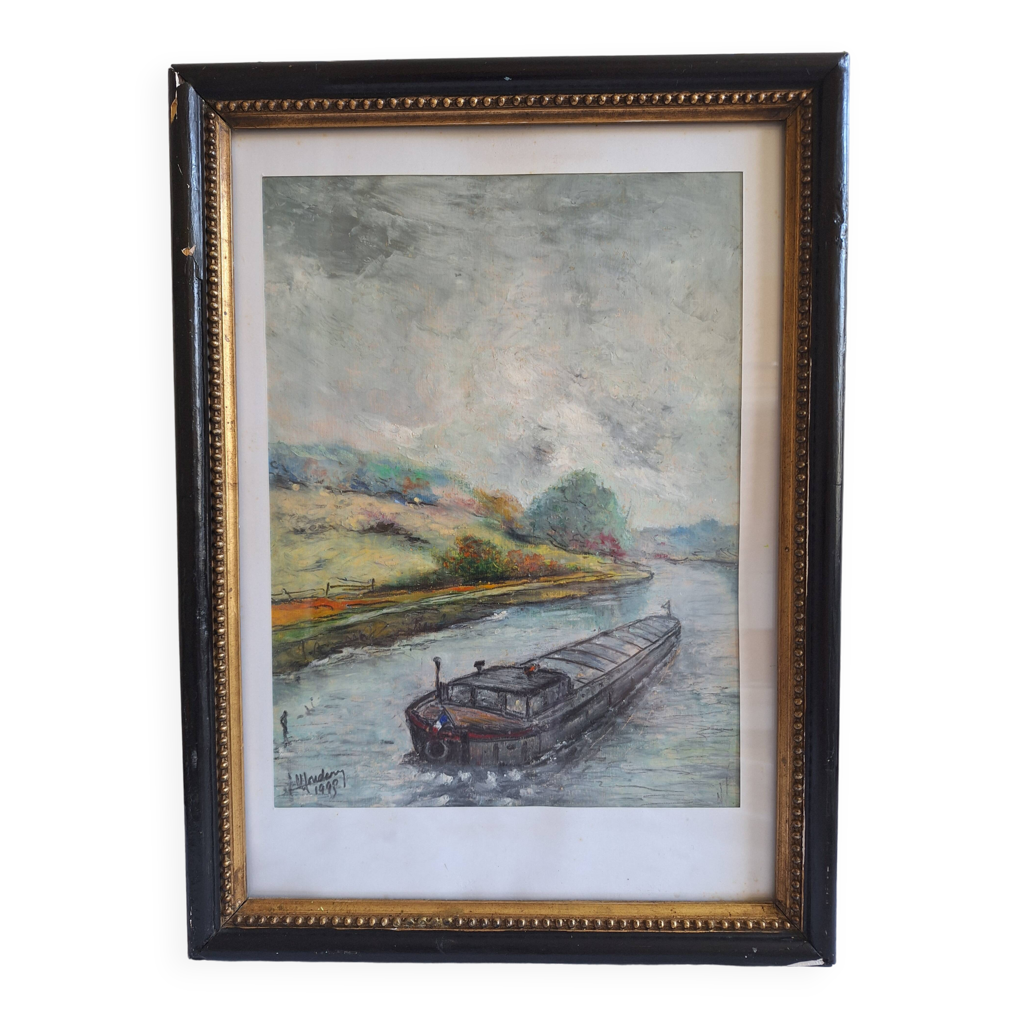 Painting signed on paper framed under glass