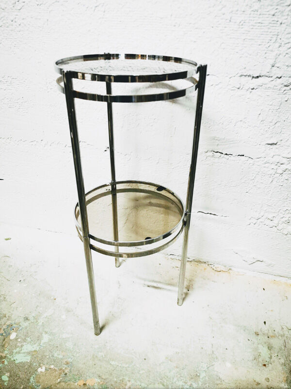 Chrome and smoked glass side table