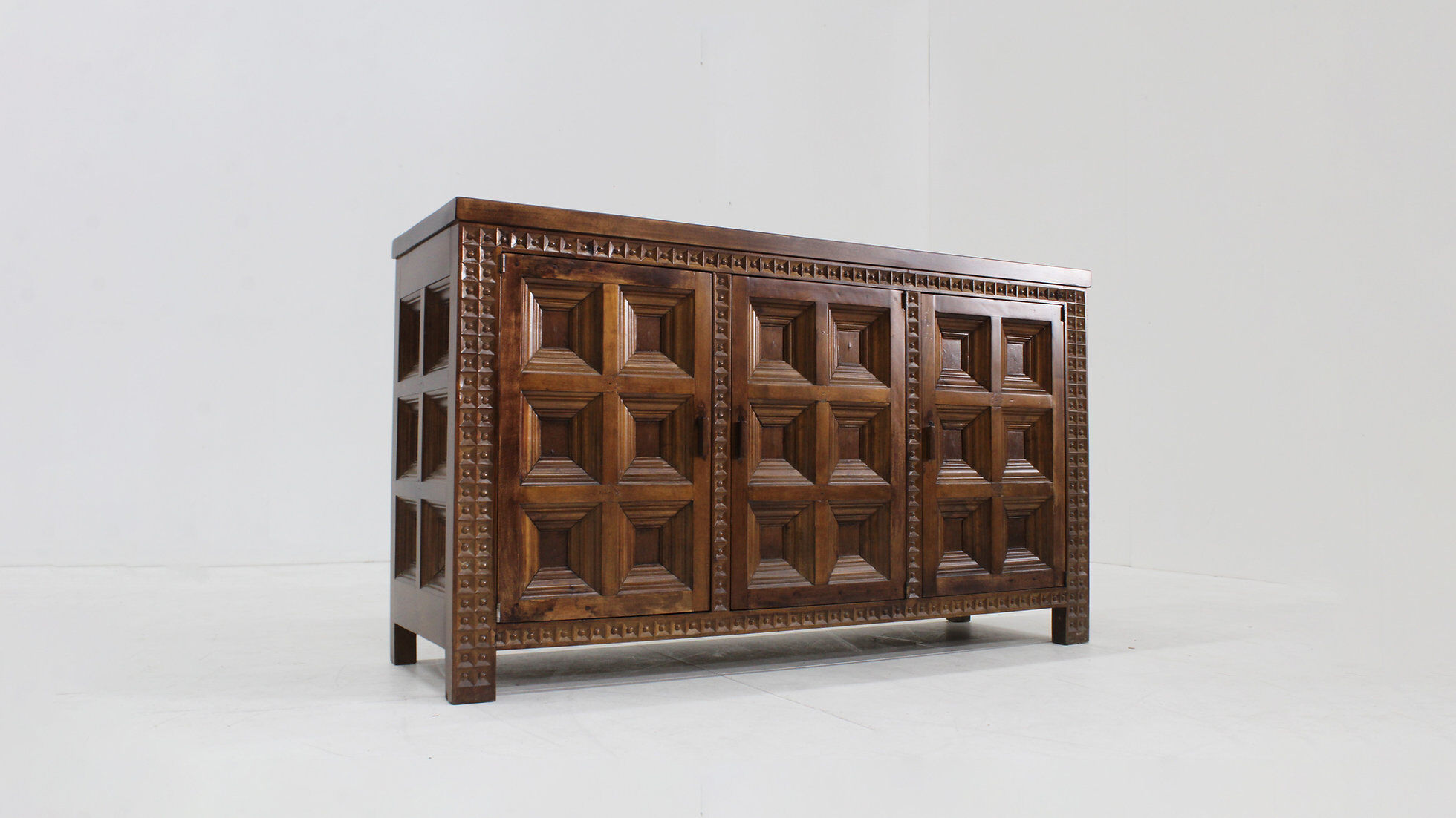 Vintage Spanish brutalist sideboard solid walnut wood 1960s