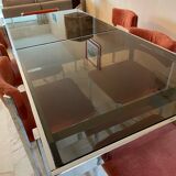 Glass table from the 1970s roche and bobois with 6 chairs