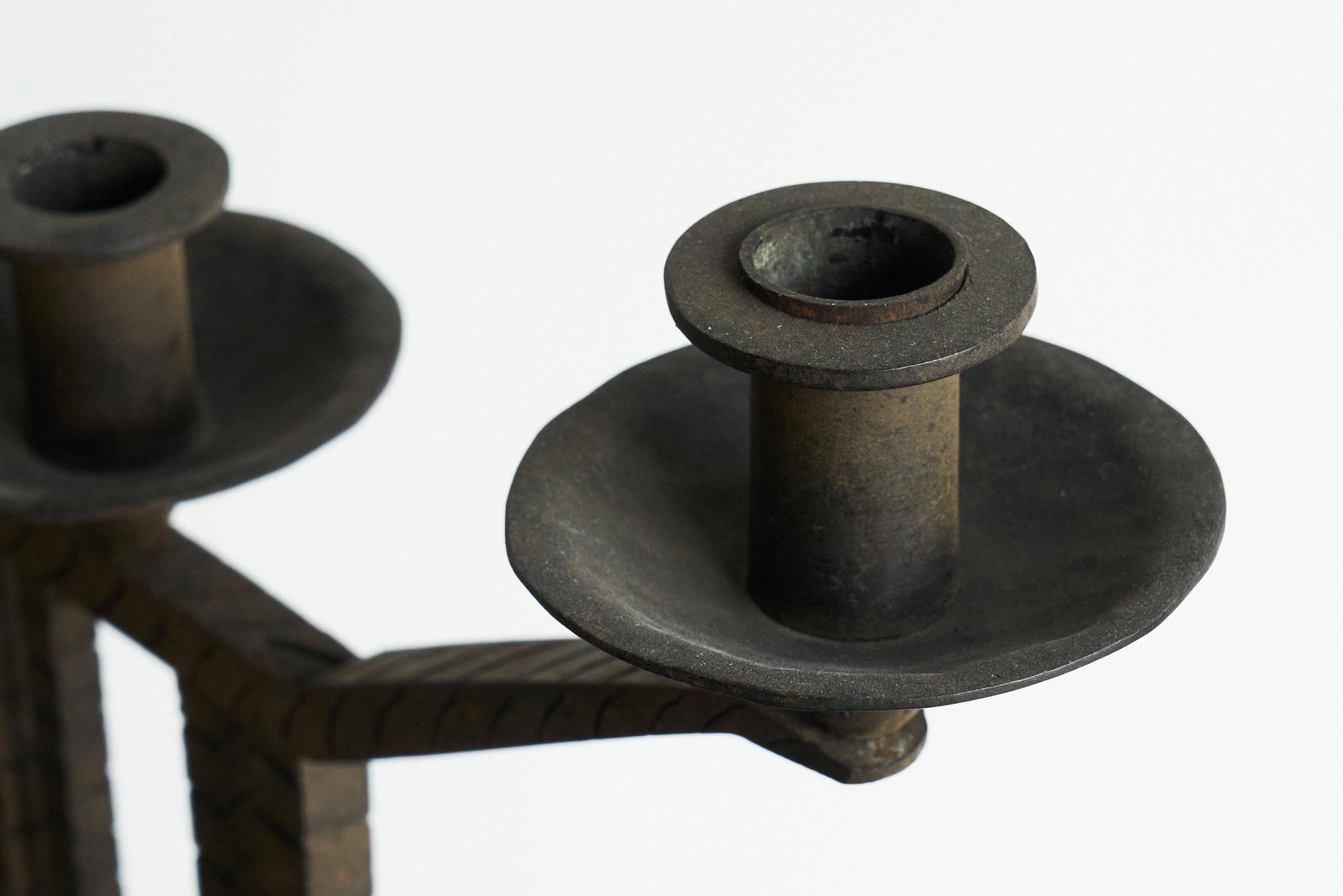 Art Deco pair of candle holders in wrought iron and stone
