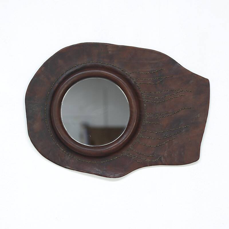 Sculptural Designed Leather Mirror