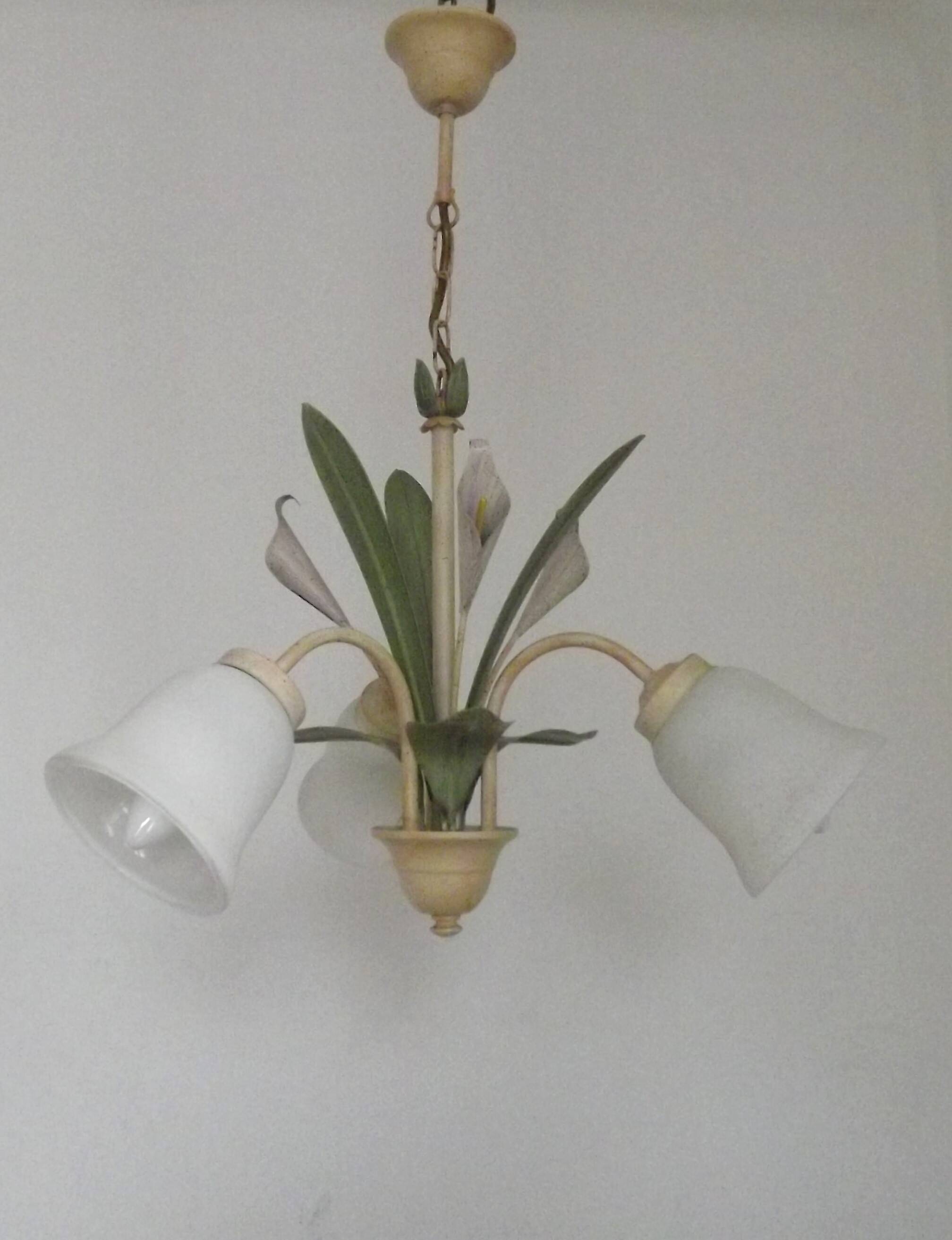 French Vintage 3 Light Lavender Lily Chandelier with Glass Shades 5480