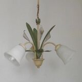 French Vintage 3 Light Lavender Lily Chandelier with Glass Shades 5480