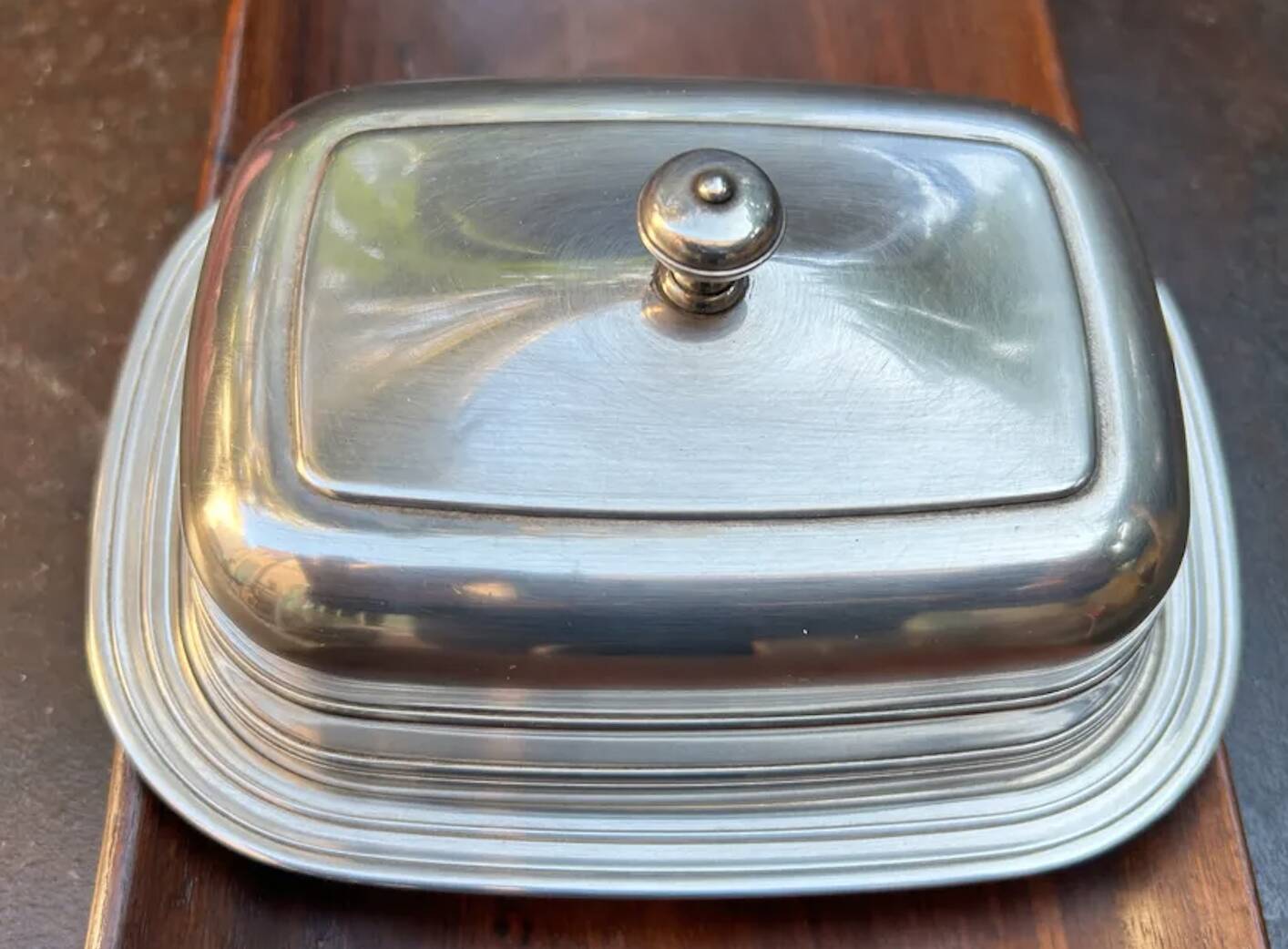 Christofle butter dish model Albi, Complete (3 pieces), Silver-plated Metal and Glass
