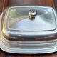Christofle butter dish model Albi, Complete (3 pieces), Silver-plated Metal and Glass