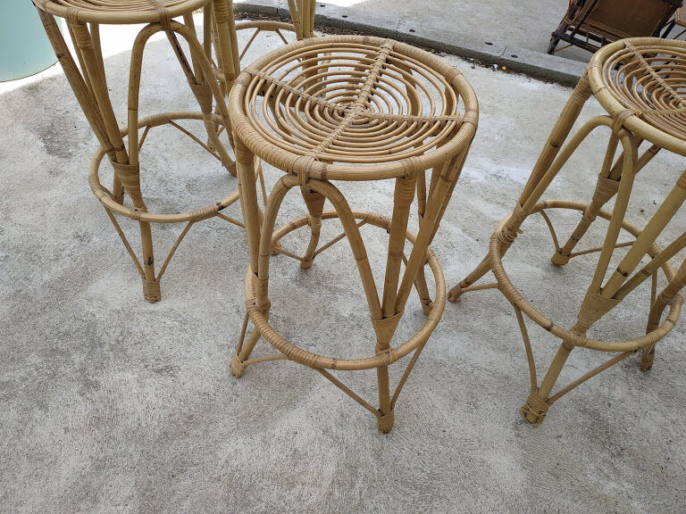 4 vintage rattan stools