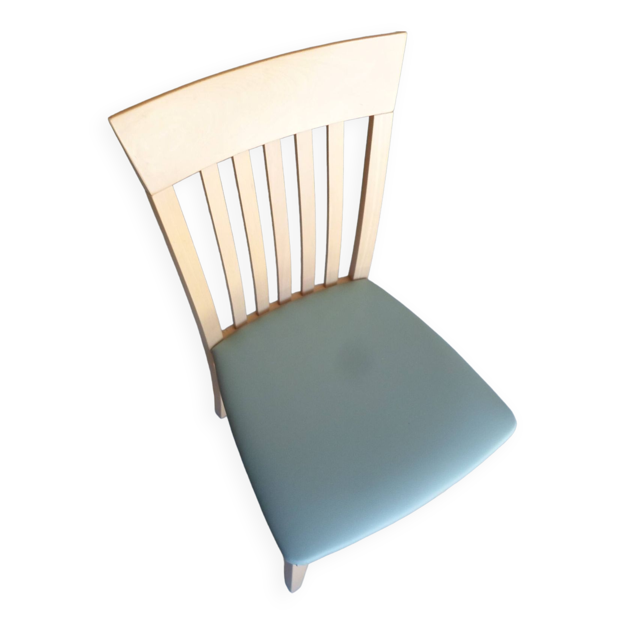 Chaise skai vintage en hêtre siège vert suède