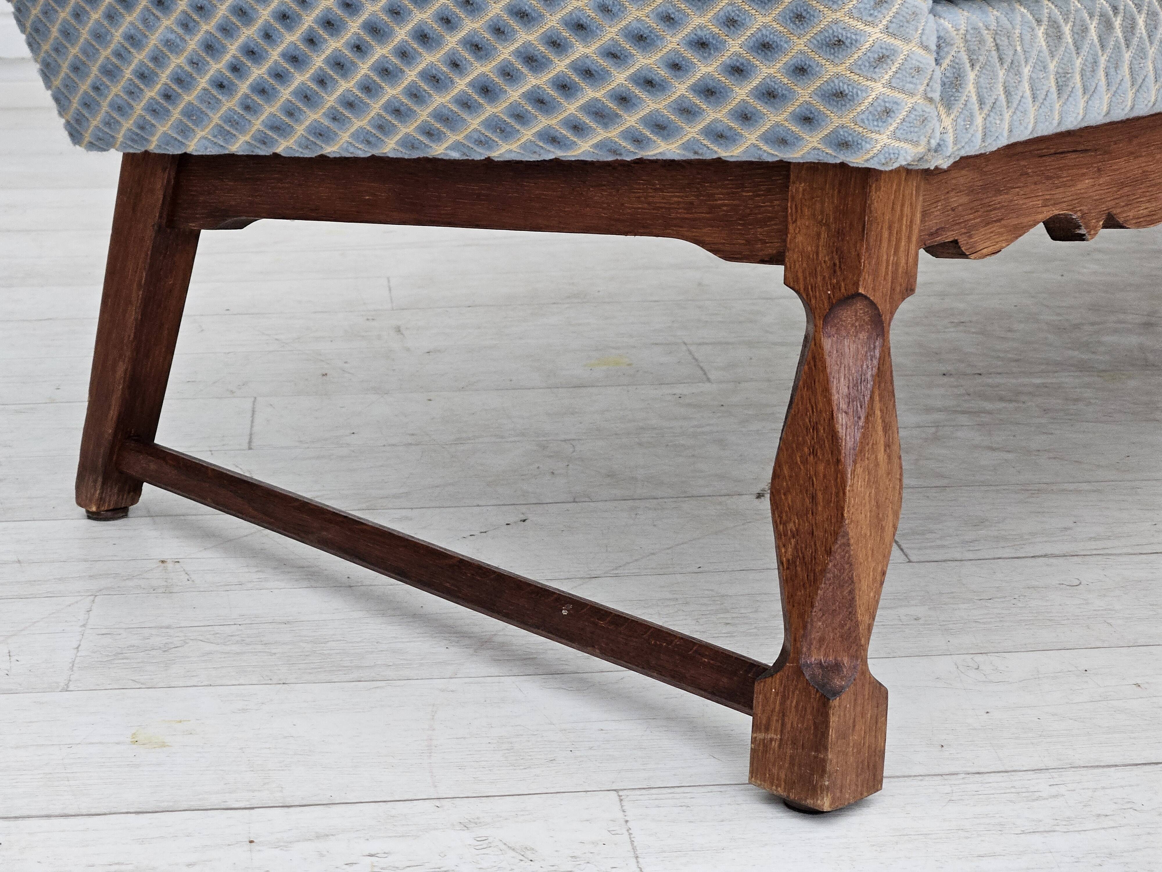 1970s, Danish 3 seater sofa, original good condition, velour, oak wood.