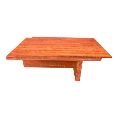 Table basse en travertin rouge vintage, années 1970