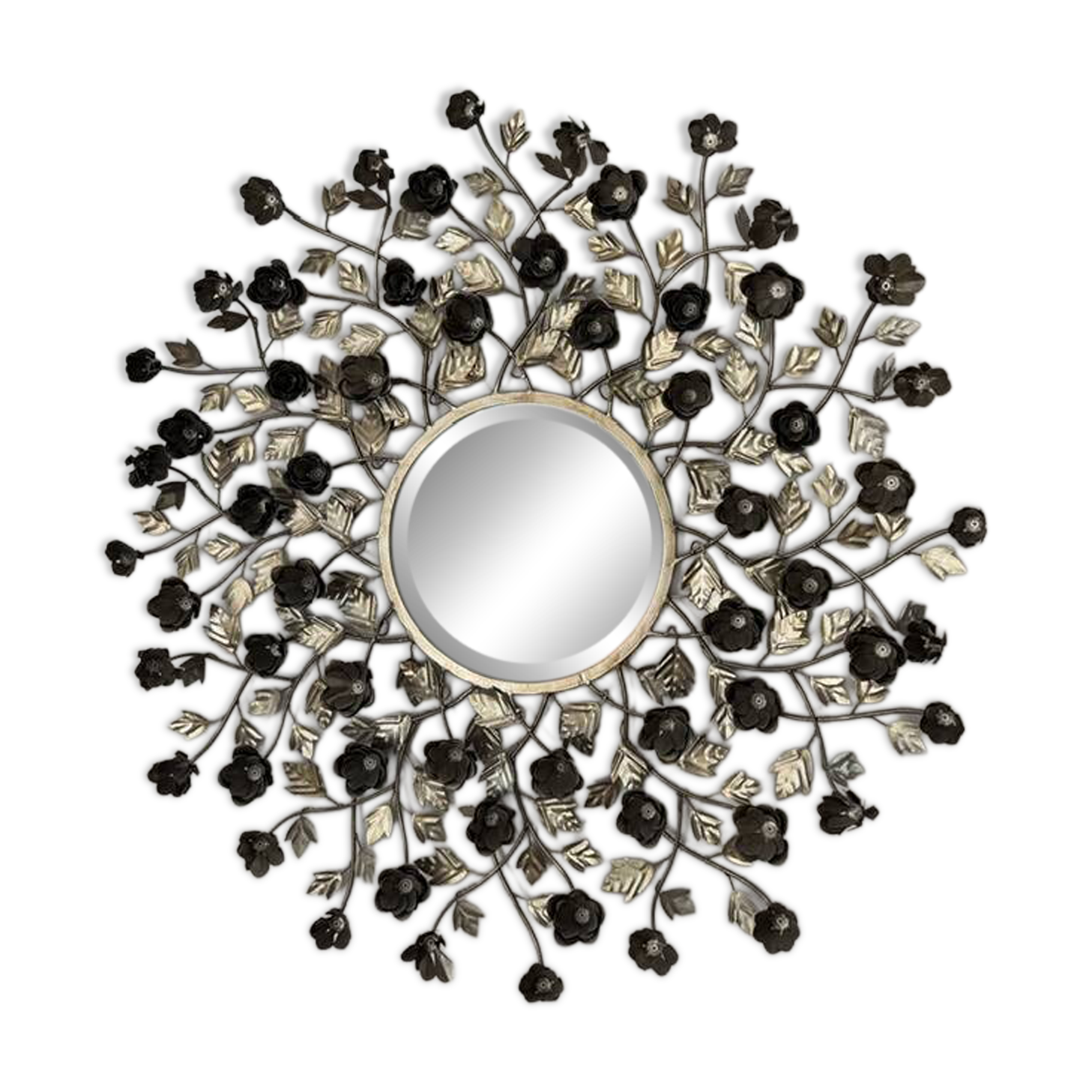 Asian flower mirror in silver metal – 88 cm – excellent condition
