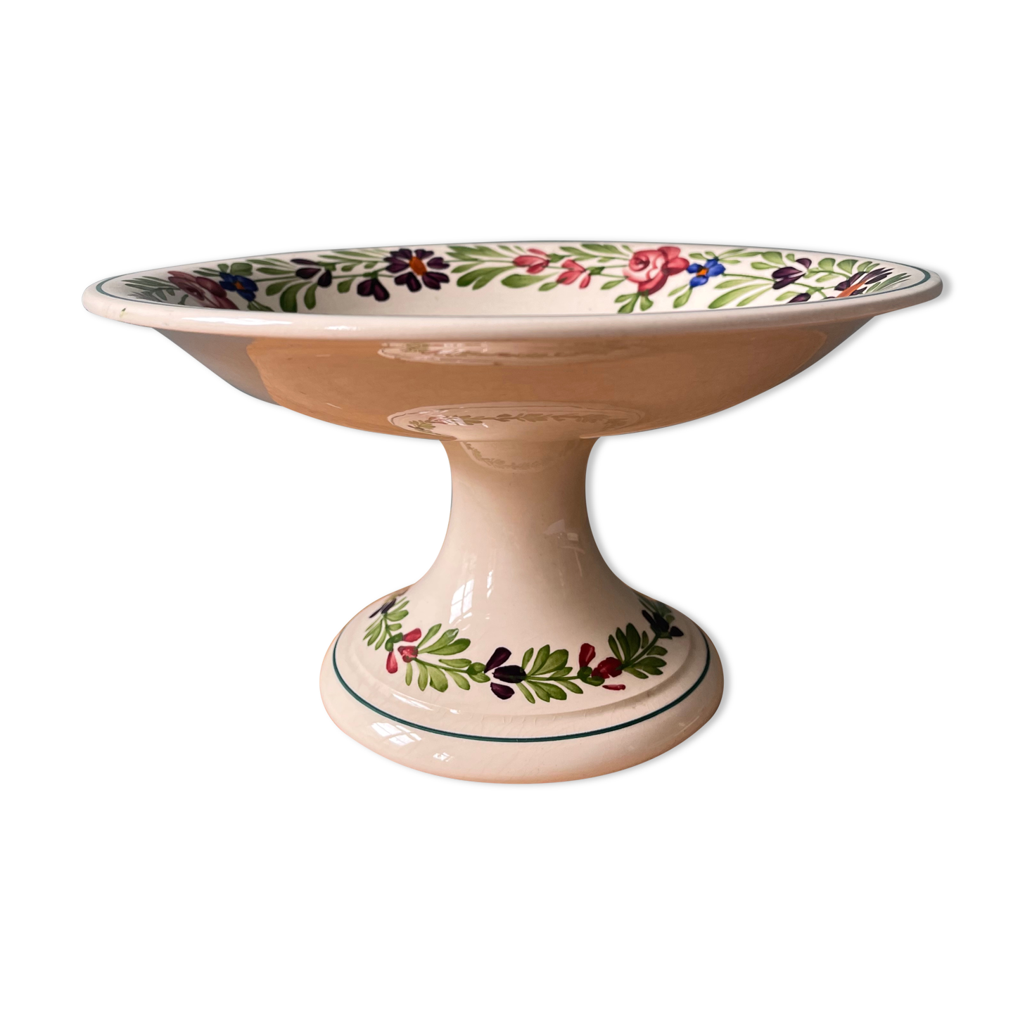 Old compotier on foot shower in Sarreguemines earthenware, Rusticana collection