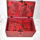 Vintage wooden trunk – toy chest or music box with painted stencil bird decoration.